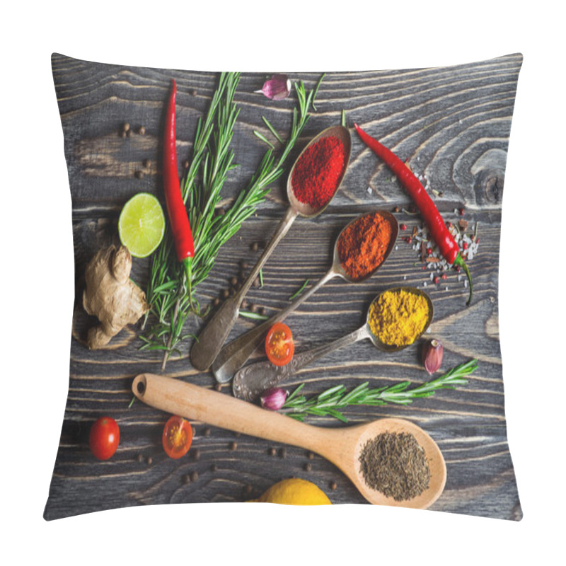 Personality  Spices Over Wooden Background Pillow Covers