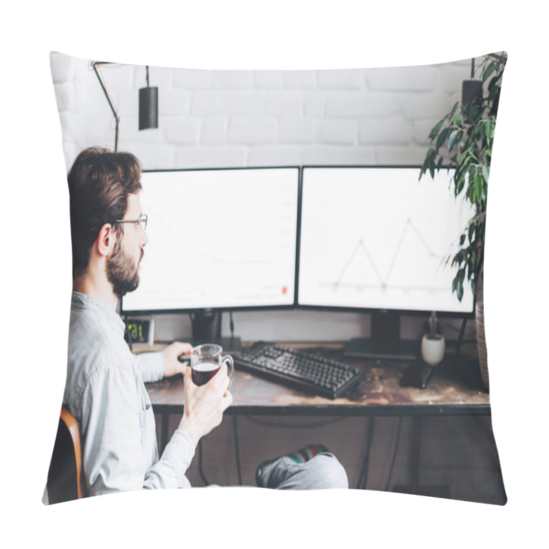 Personality  Attractive Young Man Working At A Computer Pillow Covers