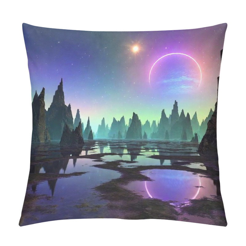 Personality  A Winding Path Through A Glowing, Alien Landscape, Where An Orb Hovers Above, Its Surface Covered In Intricate, Rotating Fractals. The Orb's Light Creates Swirling Reflections On The Alien Plants And Rocks Below. Pillow Covers