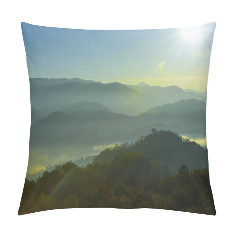 Personality  Beautiful Sky And Golden Clouds. And Mountains Before Sunrise. Early In The Morning. Sun Rise From The Top Of The Hill. Pillow Covers