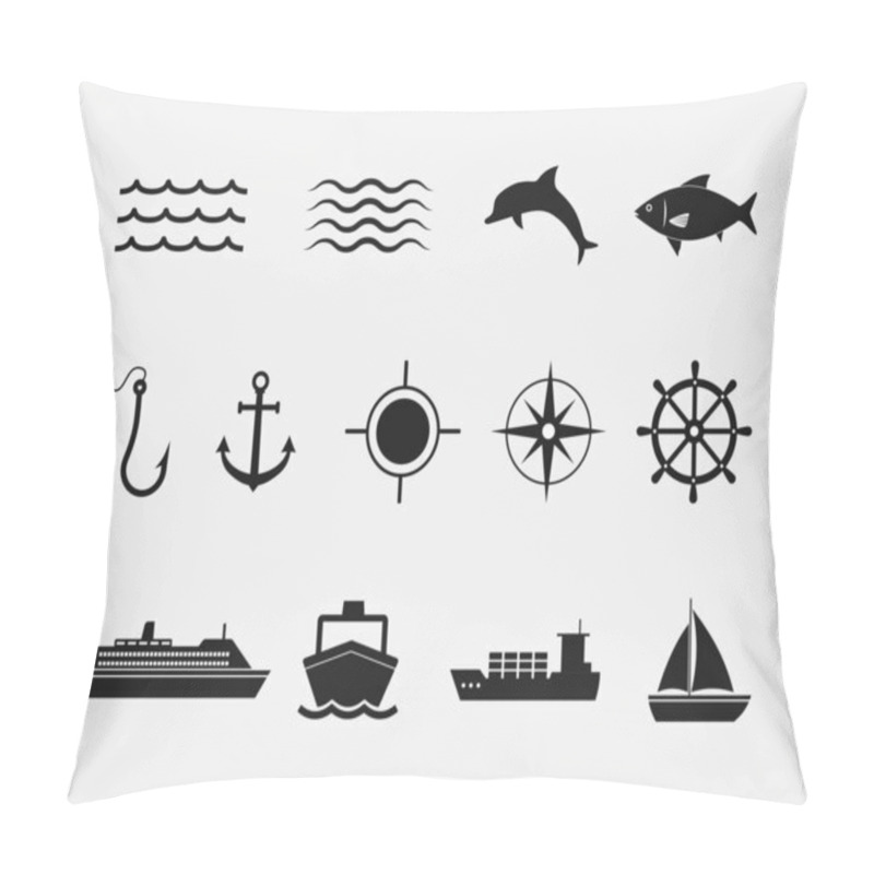 Personality  Vector Illustration. Flat Design. Sea Icon Set Pillow Covers