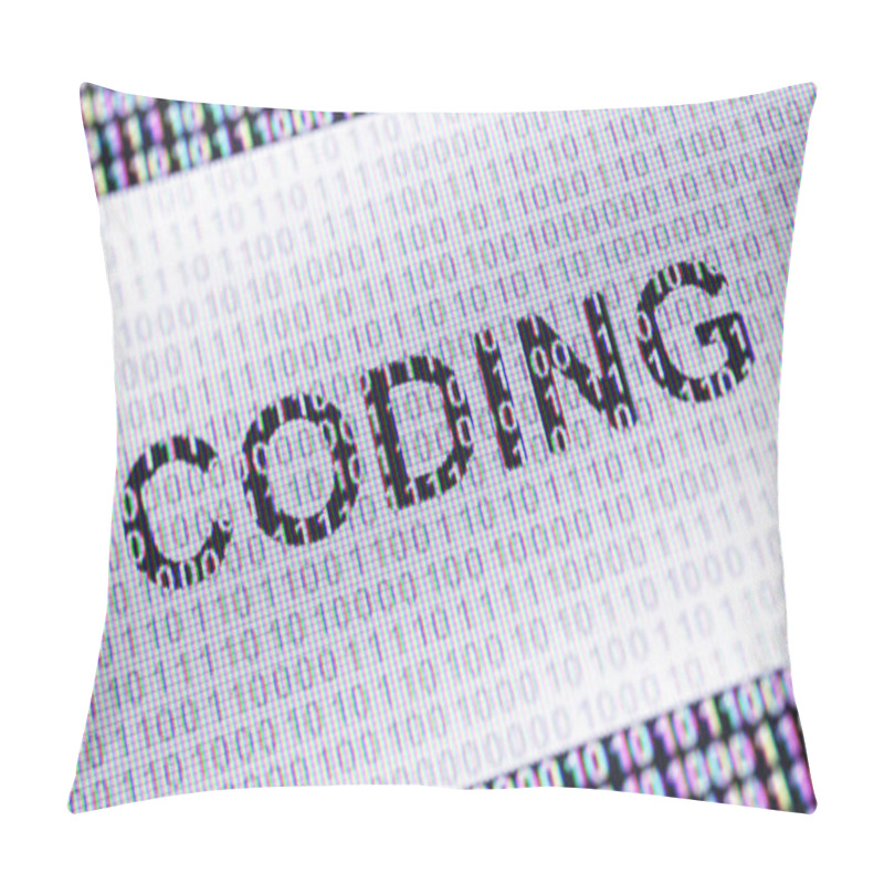 Personality  Coding Icon In The Screen With Binary Code ( Array Of Bits ). 3D Illustration. Pillow Covers