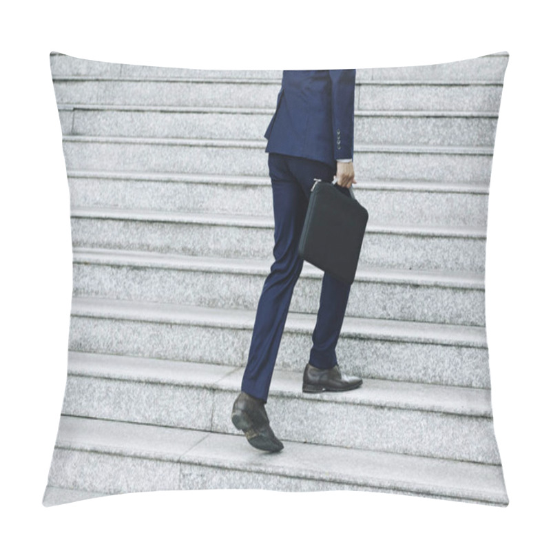 Personality  Cropped Image Of Businessman With Briefcase Walking Up The Stairs Outdoors Pillow Covers