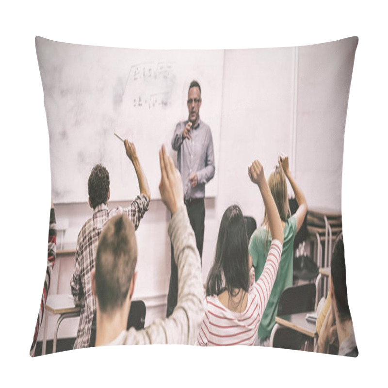 Personality  Students Raising Hands In Classroom Pillow Covers