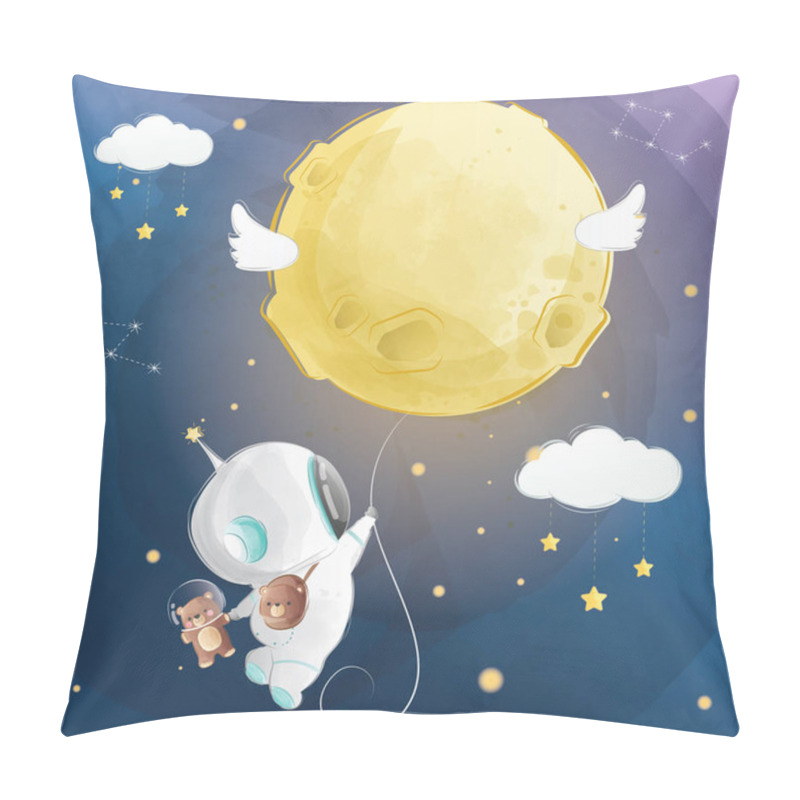 Personality  Little Astronaut Boy Flying With Moon Baloon Pillow Covers