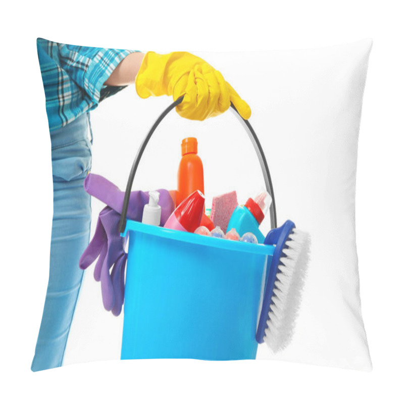 Personality  Woman With Bucket Full Of Cleaning Supplies  Pillow Covers