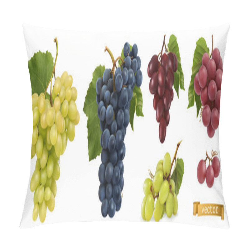 Personality  Wine Grapes, Table Grapes. Fresh Fruit, 3d Realistic Vector Set Pillow Covers