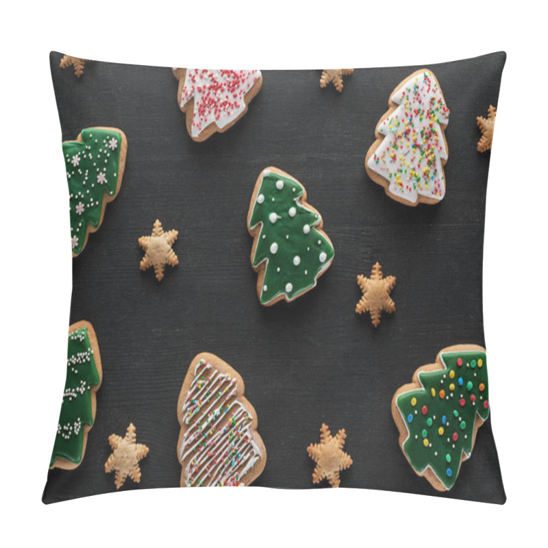 Personality  Delicious Glazed Christmas Cookies On Black Background Pillow Covers