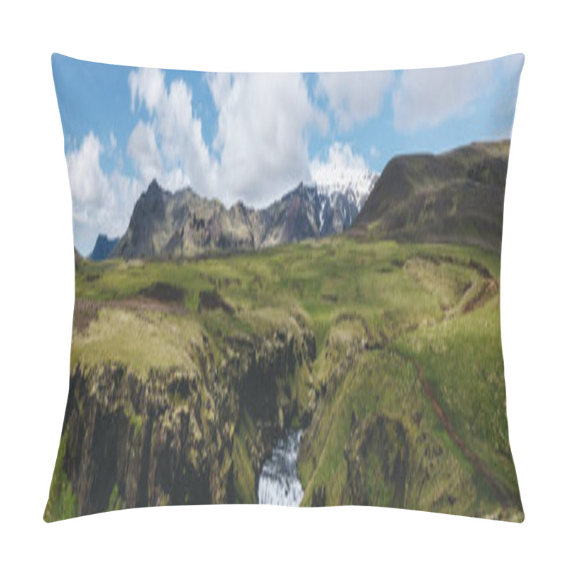 Personality  Panoramic View Of Landscape With Beautiful Skoga River Flowing Through Highlands In Iceland Pillow Covers