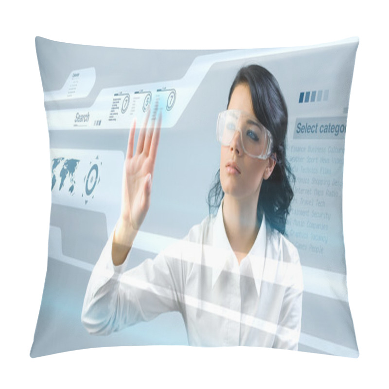 Personality  Pretty Young Lady Using New Technologies Pillow Covers