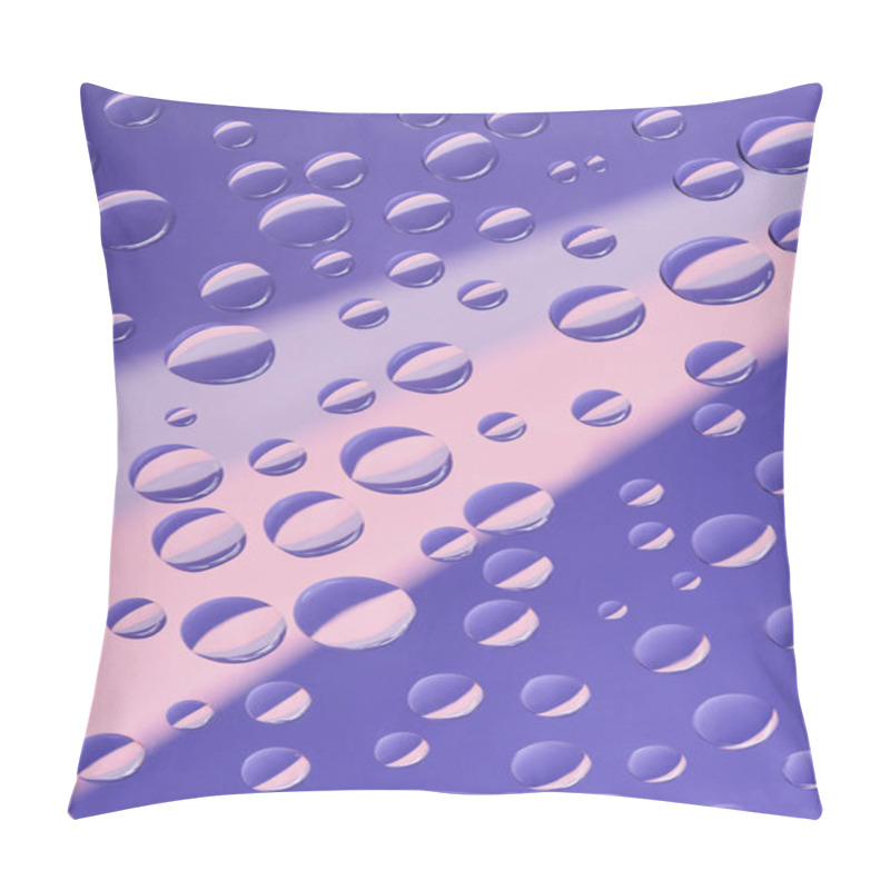 Personality  Close-up View Of Transparent Water Drops On Pink And Violet Background Pillow Covers