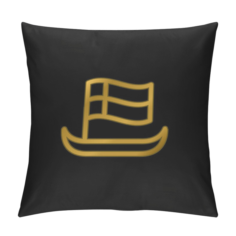 Personality  Boat With Flag Outline Gold Plated Metalic Icon Or Logo Vector Pillow Covers