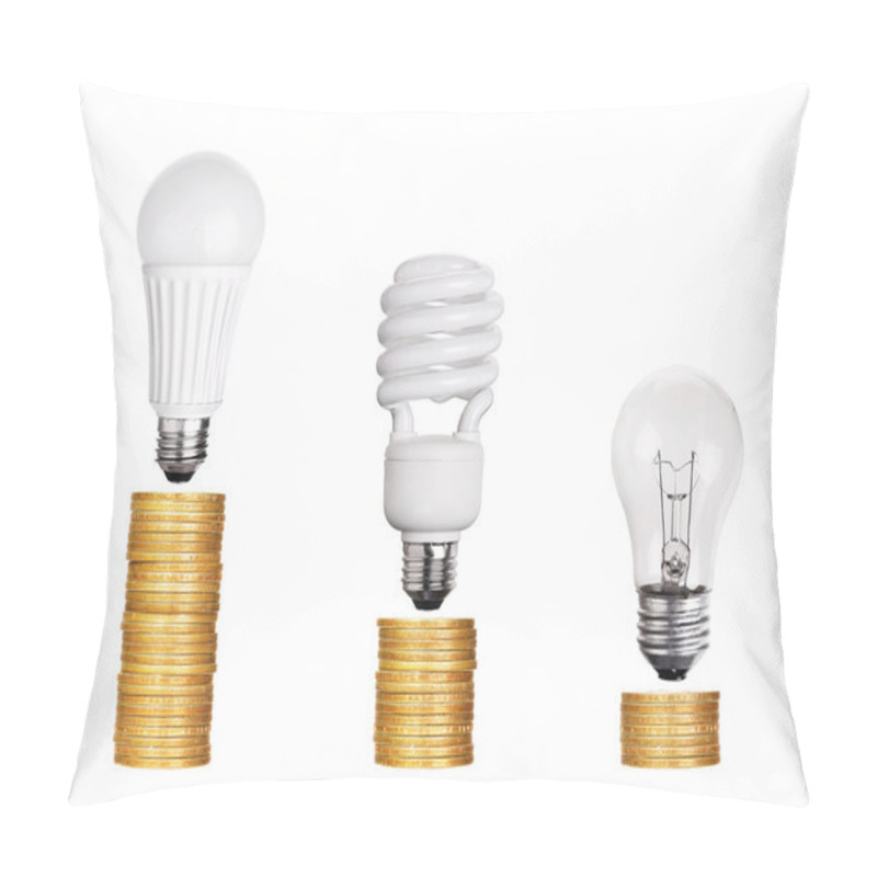 Personality  Set Of Light Bulb LED  CFL Fluorescent  Isolated On White Backgr Pillow Covers