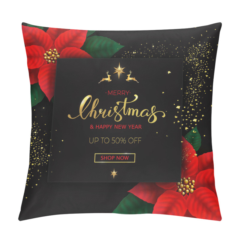 Personality  Merry Christmas Background With Poinsettia Flowers Sale Banner.  Pillow Covers