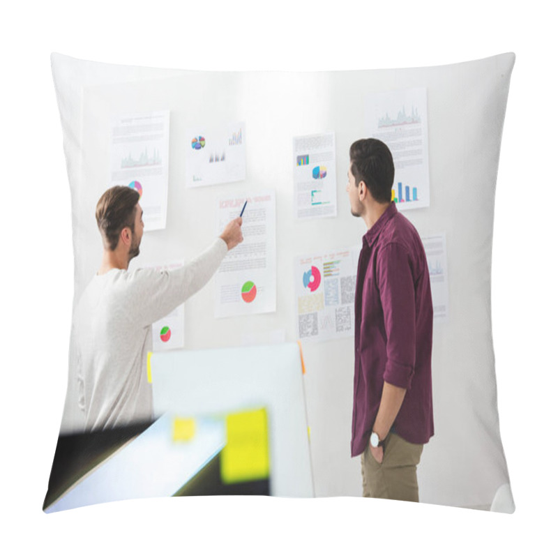 Personality  Back View Of Young Businessmen Discussing New Marketing Strategy In Office Pillow Covers