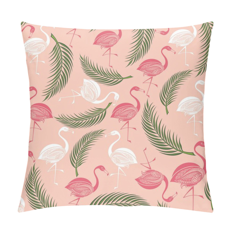 Personality  Flamingo Background With Tropic Leaves Pillow Covers