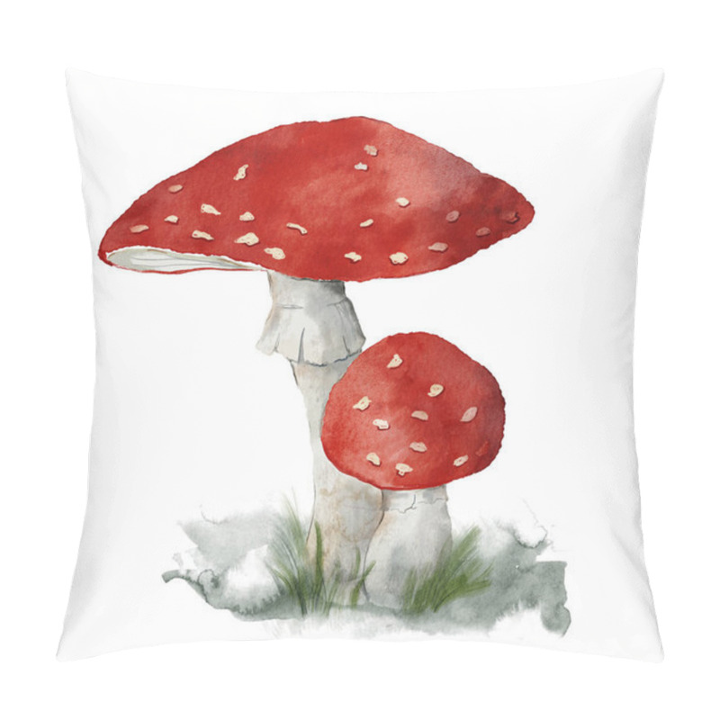 Personality  Watercolor Mushrooms Card Of Fly Agaric. Hand Painted Plant Isolated On White Background. Botanical Forest Illustration For Design, Print, Fabric Or Background. Pillow Covers