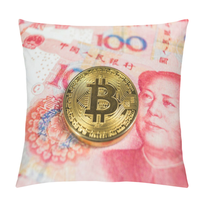 Personality  Crypto Currency Concept - A Bitcoin With Chinece Currency RMB, Renminbi, Yuan Pillow Covers