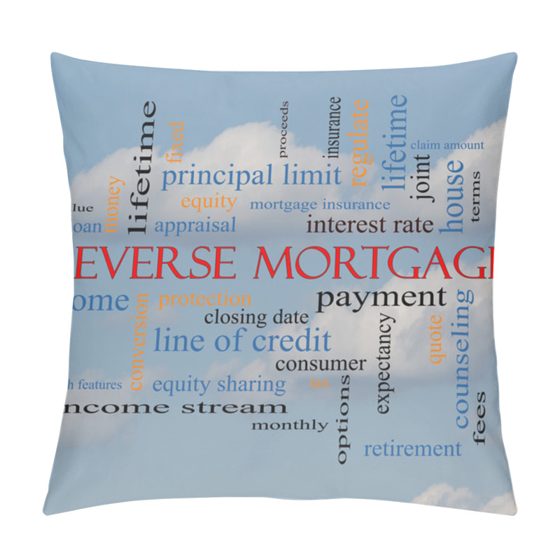 Personality  Reverse Mortgage Word Cloud Concept On A Cloud Background Pillow Covers