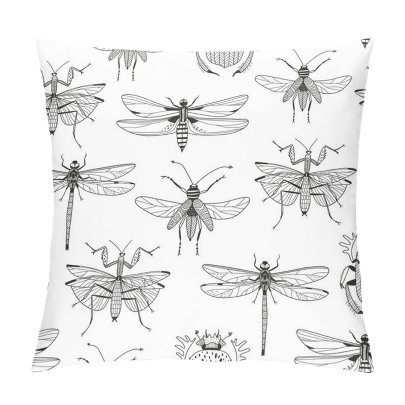 Personality  Vector Seamless Pattern With Various Hand Drawn Insect Pillow Covers