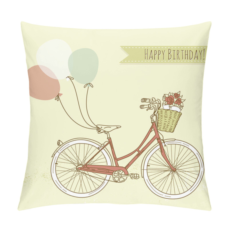 Personality  Bicycle With Balloons And A Basket Full Of Flowers, Romantic Birthday Card Pillow Covers