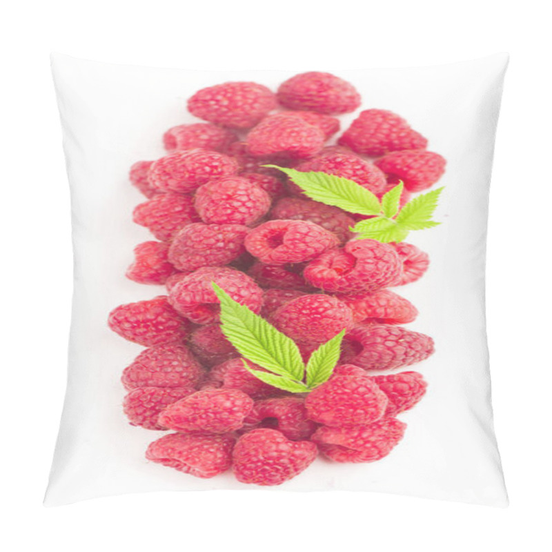 Personality  Raspberry With Leaves Isolated On White Background Pillow Covers