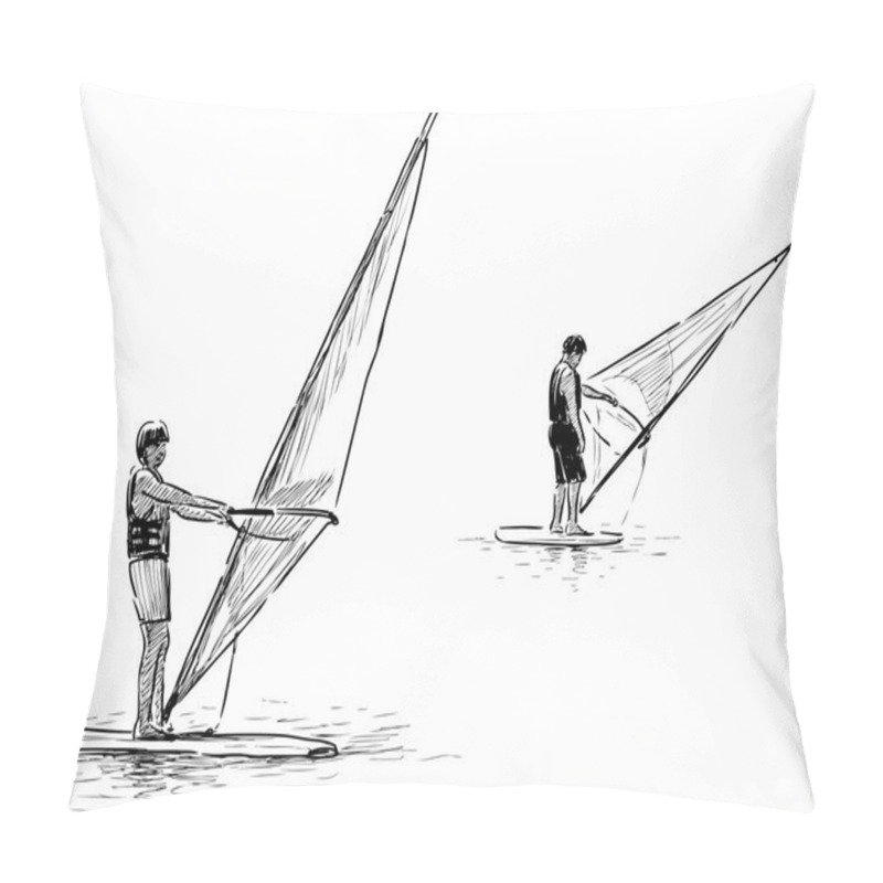 Personality  Sketch Of  Windsurfers Pillow Covers