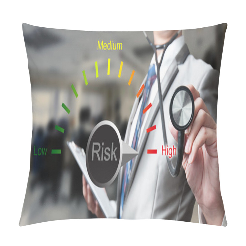 Personality  Business Man With Stethoscope, Risk Management Concept Pillow Covers