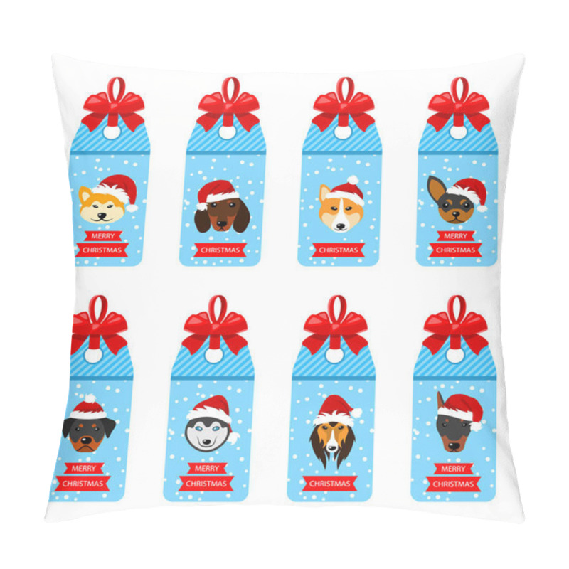 Personality  Set Christmas Labels With Heads Dogs In Santa Hats Pillow Covers