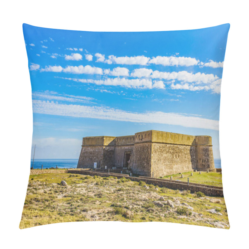 Personality  Coastal Fortification, Castle Near The Town Of Los Banos De Guardias Viejas, Almeria Province, Andalusia Spain. Tourist Attraction Pillow Covers