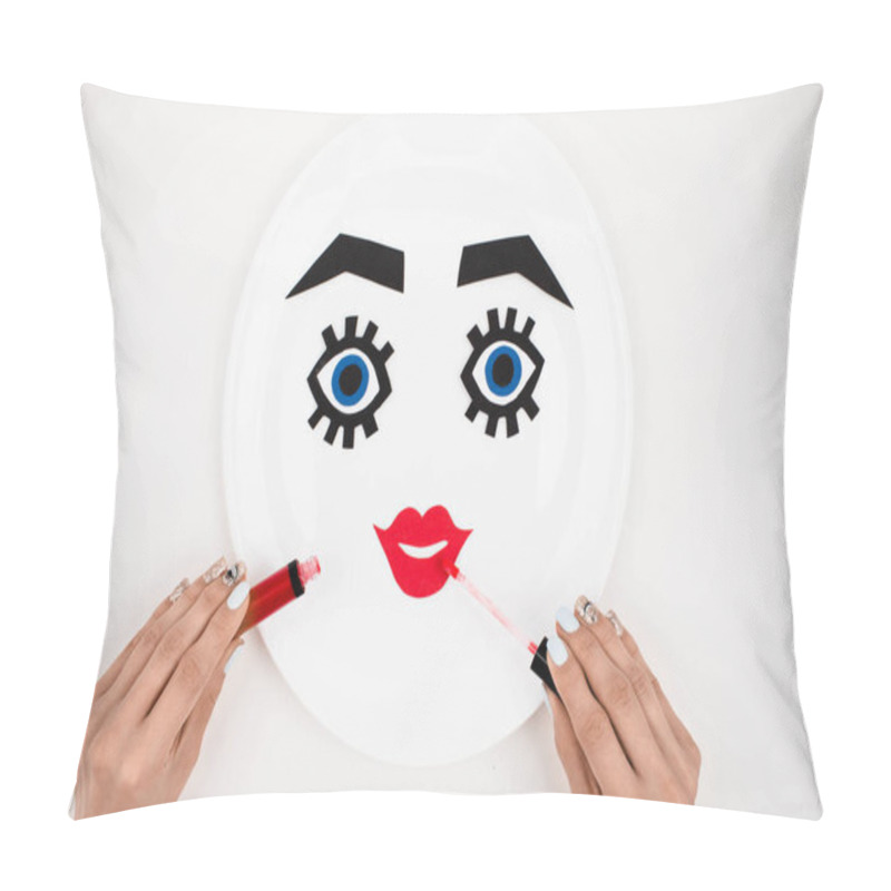 Personality  Paper Face With Makeup On Plate  Pillow Covers