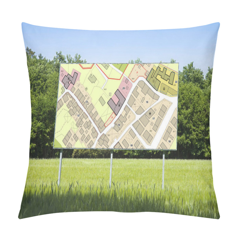 Personality  Advertising Billboard With An Imaginary General Urban Plan With Indications Of Urban Destinations Buildable Areas, Land Plot - NOTE: The Map Is Totally Invented And Does Not Represent Any Real Plac Pillow Covers