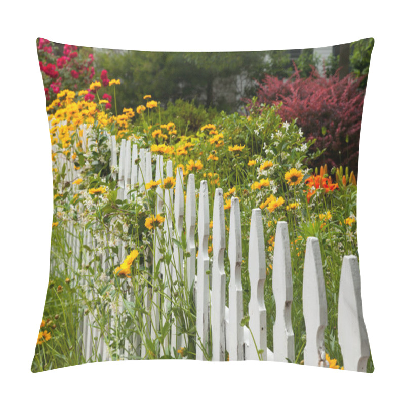 Personality  Wild Flowers Growing Over White Picket Fence Pillow Covers