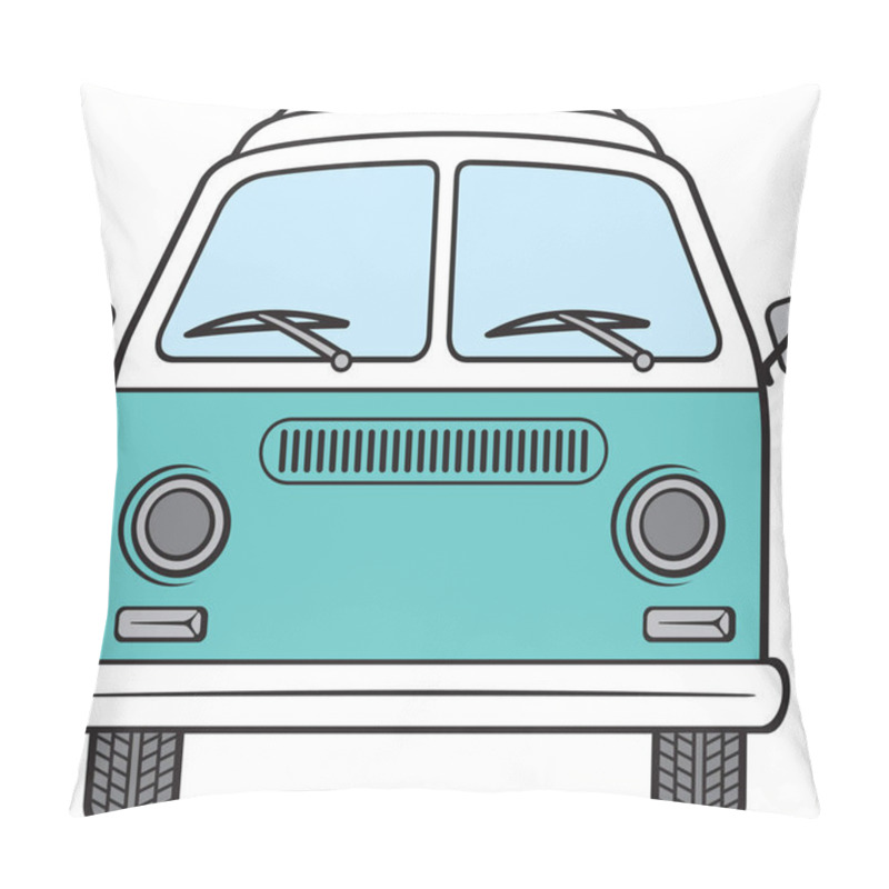 Personality  Hippie Bus. Retro Van Groovy.  Vector Illustration. Pillow Covers