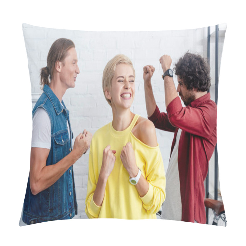 Personality  Happy Young Business Team Triumphing In Office  Pillow Covers