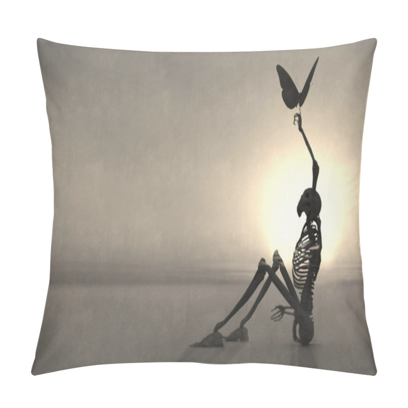 Personality  3d Illustration Of Skeleton And Butterfly Pillow Covers