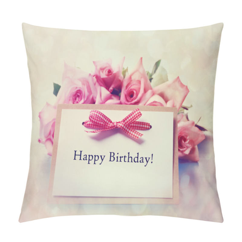 Personality  Happy Birthday Card With Retro Pink Roses Pillow Covers