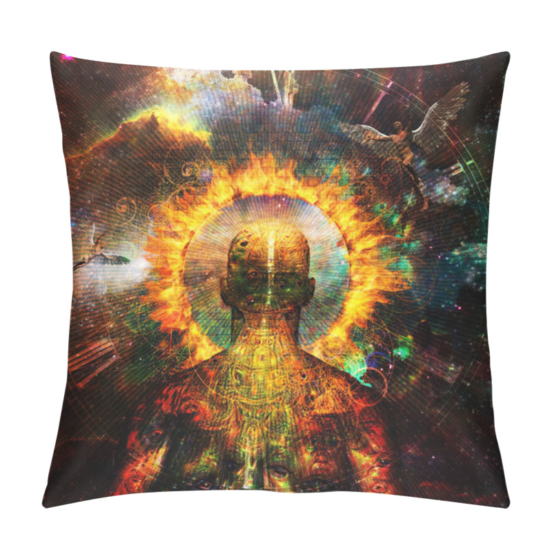 Personality  Burning Aura. Man With Flamed Halo. 3D Rendering Pillow Covers