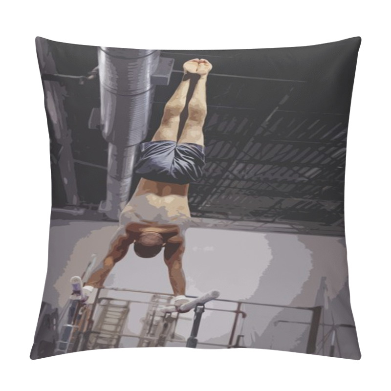 Personality  Gymnast Balancing On Parallel Bars. Edmonton, Alberta, Canada Pillow Covers