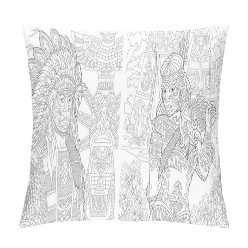 Personality  Zentangle Native American Indian People Pillow Covers