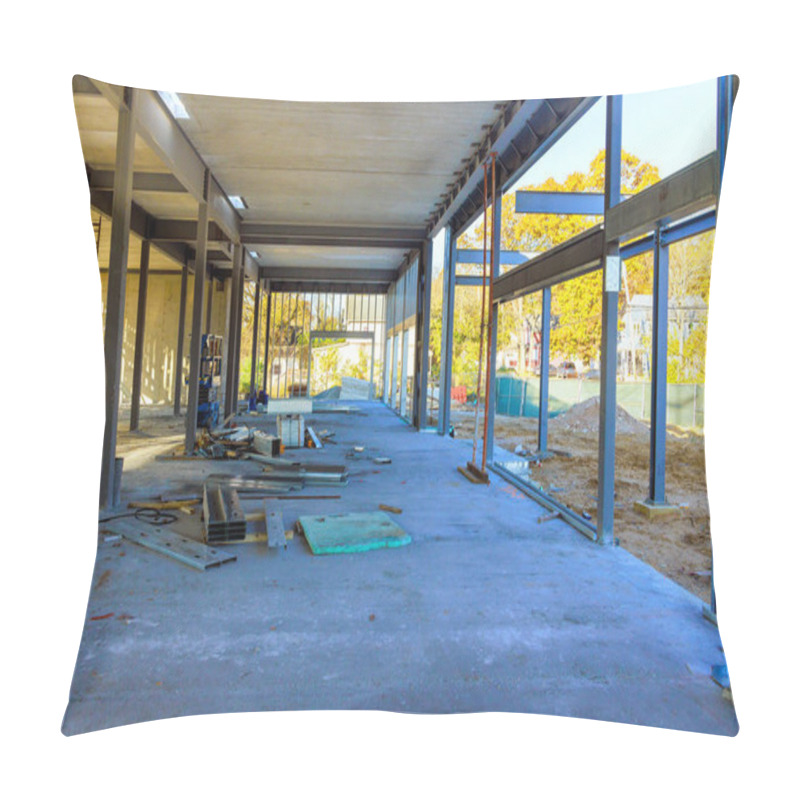 Personality  Metal Structures Of Steel Beams Frame Building Office During Under Construction Pillow Covers