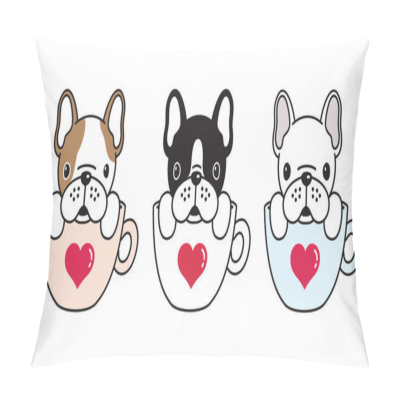 Personality  Dog Vector French Bulldog Heart Valentine Cartoon Illustration Dog Bone Coffee Cup Pillow Covers