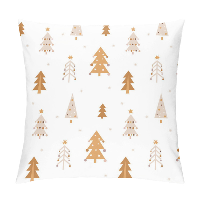 Personality  Cute Seamless Christmas Pattern With Christmas Trees In Boho Style. Vector Background. Set Of Different Christmas Trees, Toy, Snow, Ball. Wrapping Paper, Fabric, Textiles. Pillow Covers