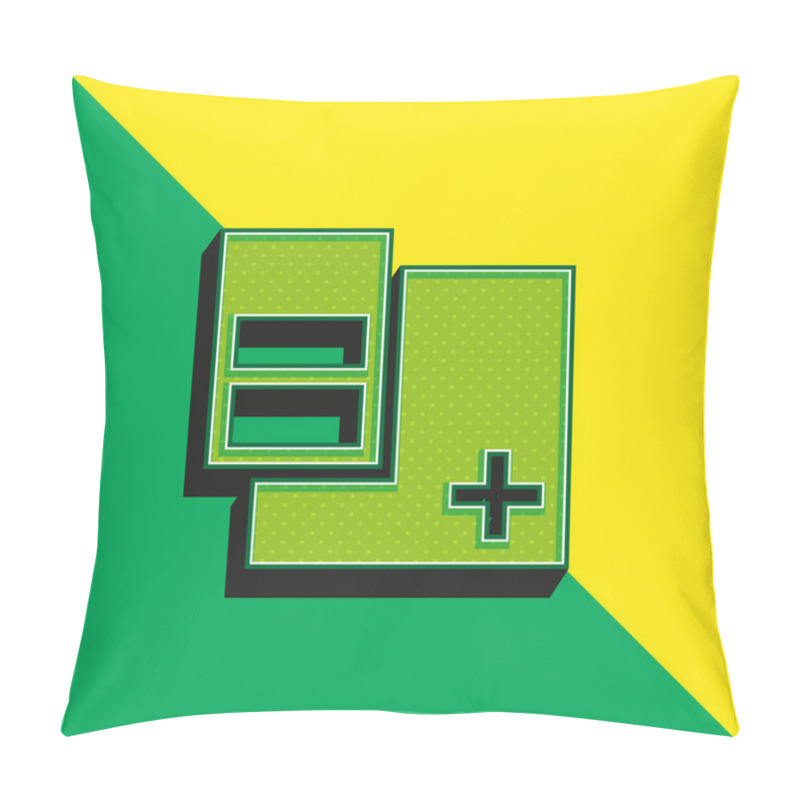 Personality  Add Square Button With Three Vertical Rectangles Green And Yellow Modern 3d Vector Icon Logo Pillow Covers