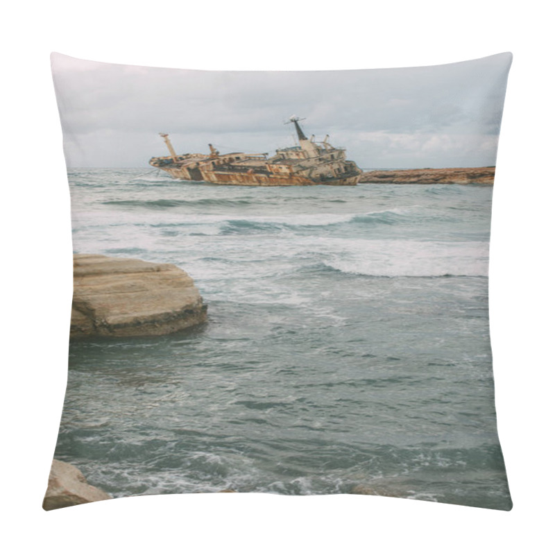 Personality  Rusty Ship In Water Of Mediterranean Sea Against Sky Pillow Covers