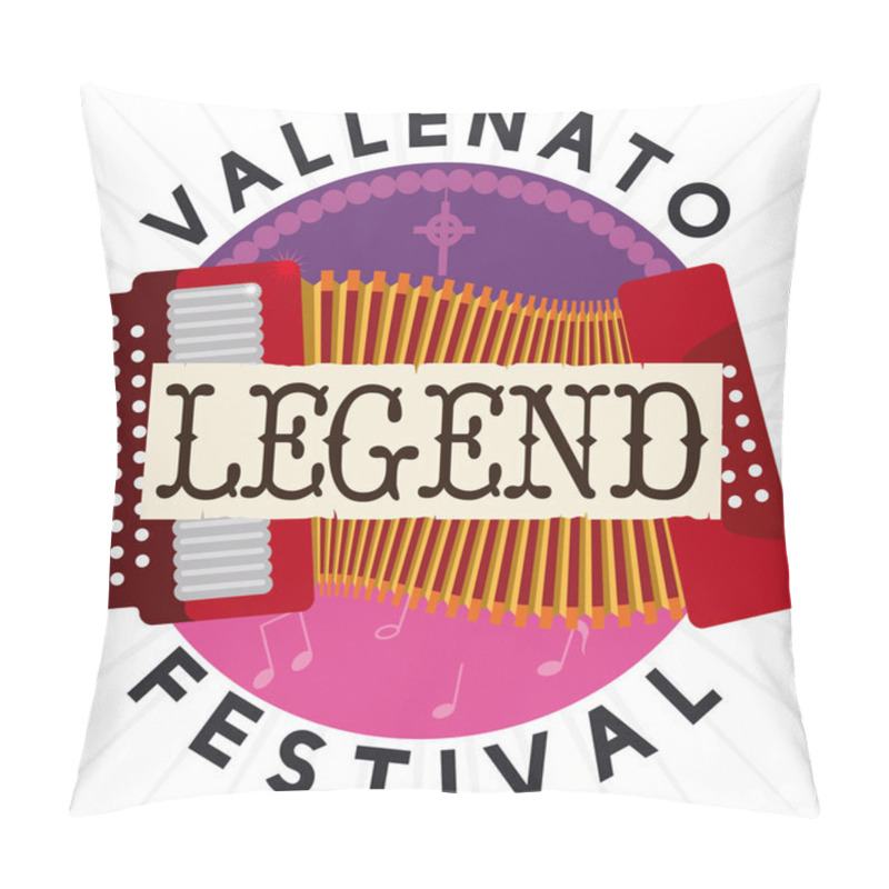 Personality  Accordion With Rosary And Musical Sides Of Vallenato Legend Festival, Vector Illustration Pillow Covers