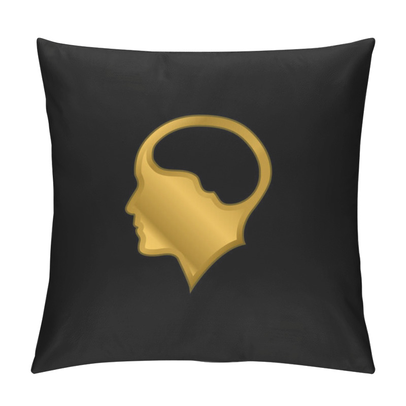 Personality  Brain Inside Human Head Gold Plated Metalic Icon Or Logo Vector Pillow Covers