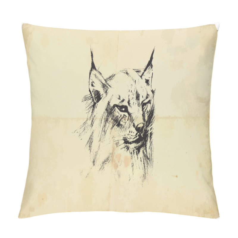 Personality  Eurasian Lynx - Pencil Drawing To Vector Pillow Covers