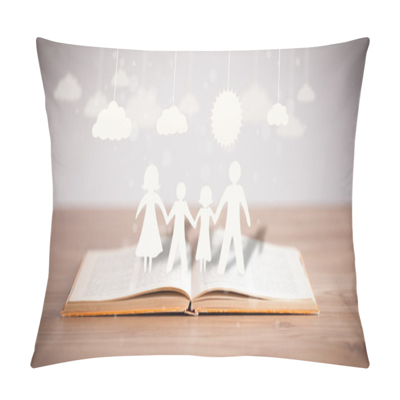 Personality  Cardboard Figures Of The Family On Opened Book Pillow Covers