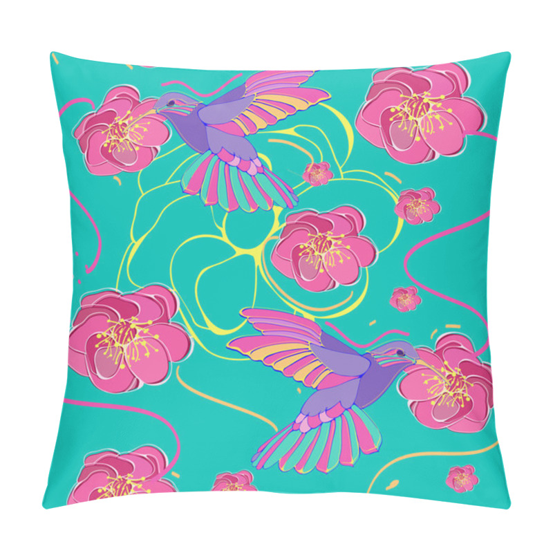 Personality  Colibri Illustration With Flowers Pillow Covers